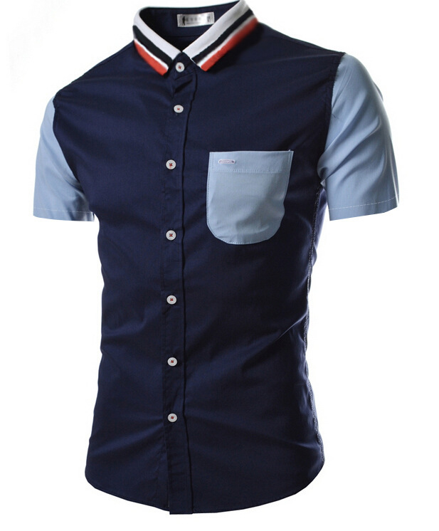 

Hot Brand Short-sleeved Slim Shirt Knit Collar Men's Shirt White Navy Color Business Casual Shirt Lapel Shirts