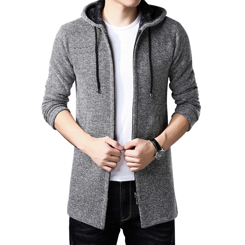 

WENYUJH 2019 Autumn Winter News Thick Warm Men's Sweater Long Cardigan Men Hooded Sweater Coat With Cotton Liner Zipper Coats, Red