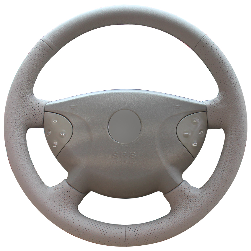 Beige Natural Leather Car Steering Wheel Cover for Mercedes Benz W210 E240 E63 E320 E280 2002-2005-image-539648423