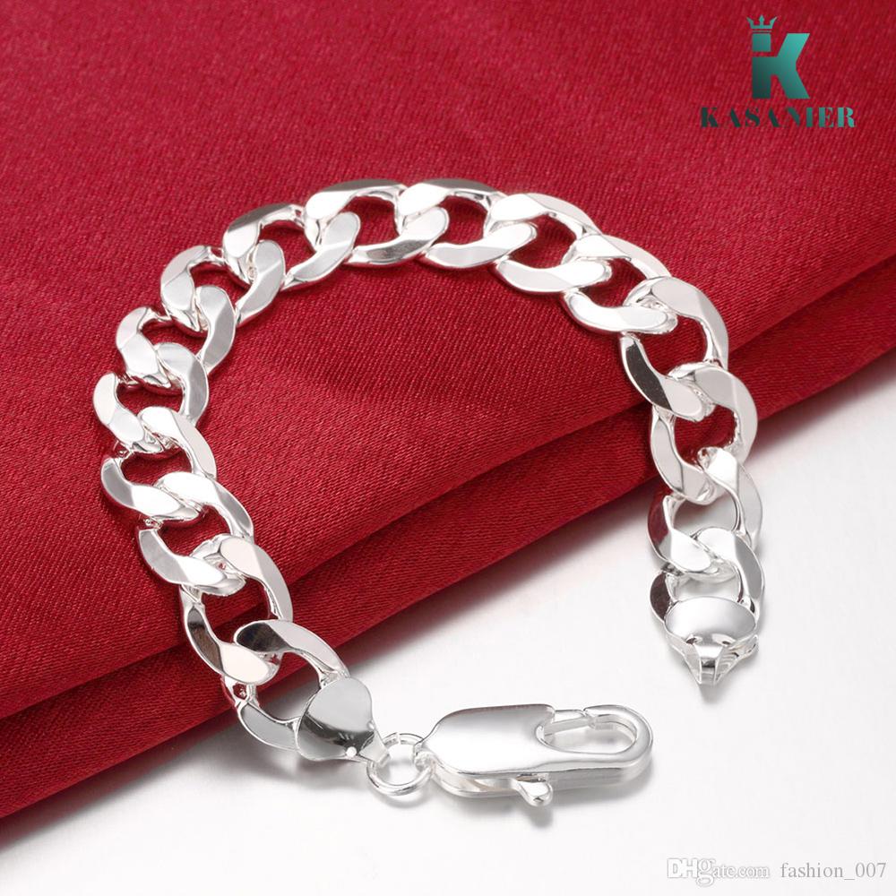 

KASANIER Men 8mm silver Chains Bracelet Stainless Steel silver Bracelet For Men and Women Curb Cuban Figaro chain Jewelry New