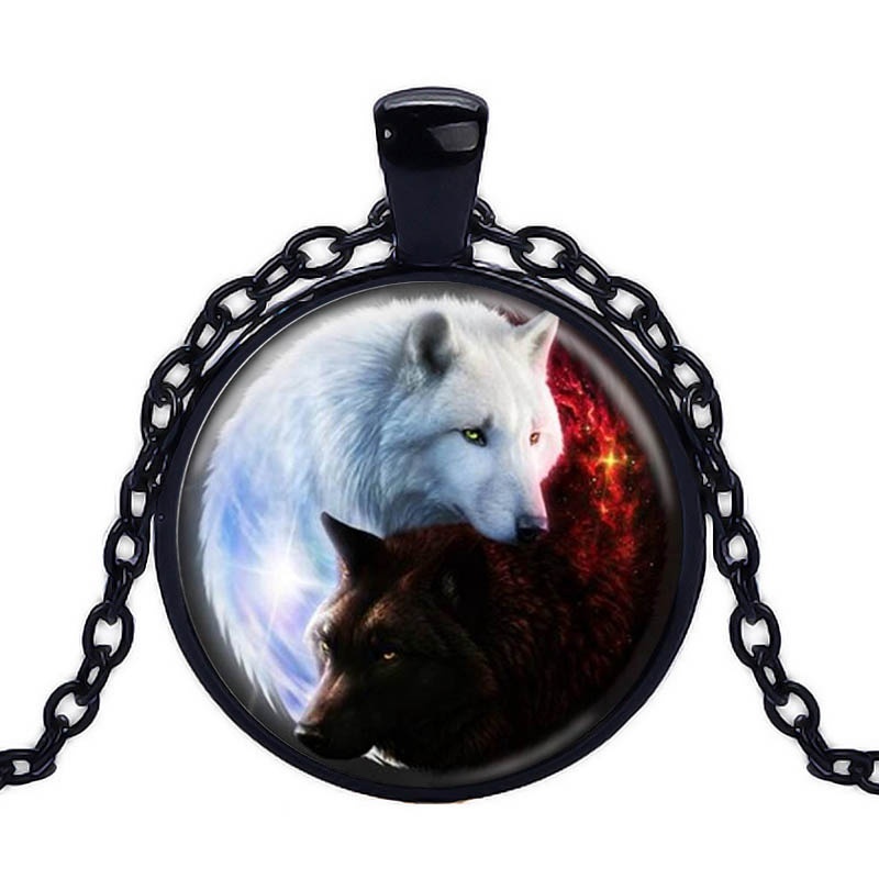 

2019 Hot Sale Tai Chi Yin Yang Black and White Wolf Necklace Time Gem Pendant Handmade Glass Jewelry, Silver