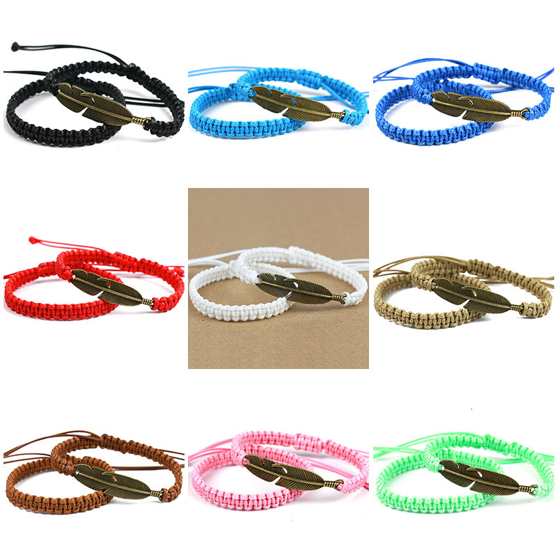 

2pcs/pair Fashion Same Color Cord With Antique Bronze Leaf Bracelets Rope Chains Friends Gifts Handmade Charm Bracelet Supplies