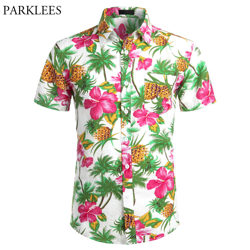 

Cotton Hawaiian Shirt Men Summer Short Sleeve Floral Mens Beach Aloha Shirts Casual Holiday Vacation Hawaii Camisas with Pocket, Blue