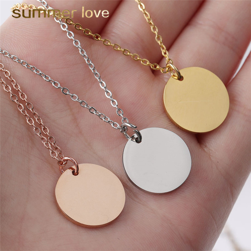 

New Stainless Steel Round Coin Pendant Necklaces Women Gold Silver Minimalist Jewelry Clavicle Chain Dog Tag Collares Necklaces Fashion Gift