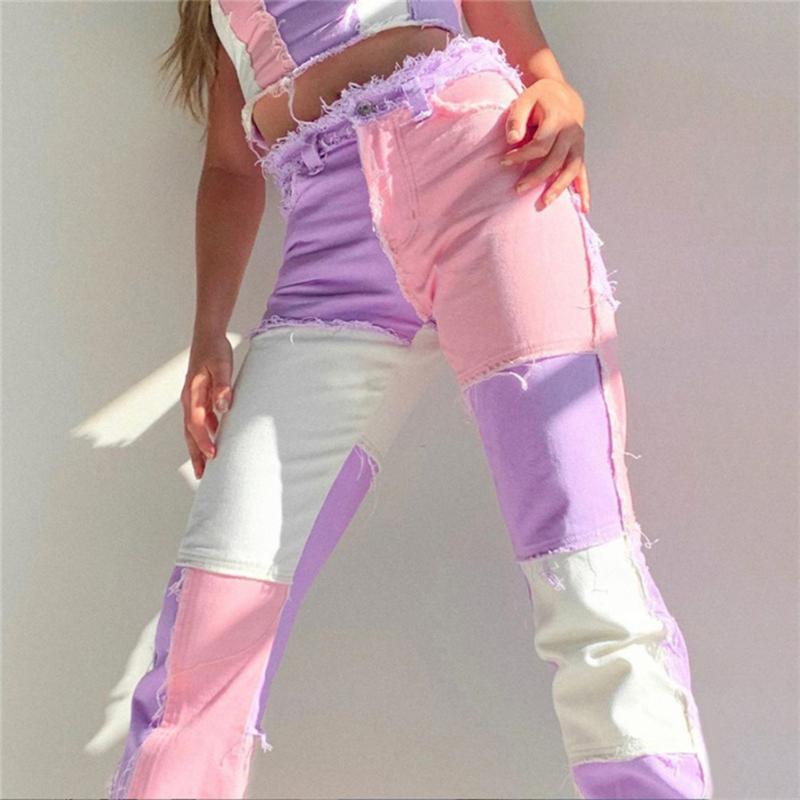 

Patchwork Skinny High Waist Y2k Jeans For Women Harajuku Sportswear Cargo Pants Joggers Women 90s Skater Jeans, As pic