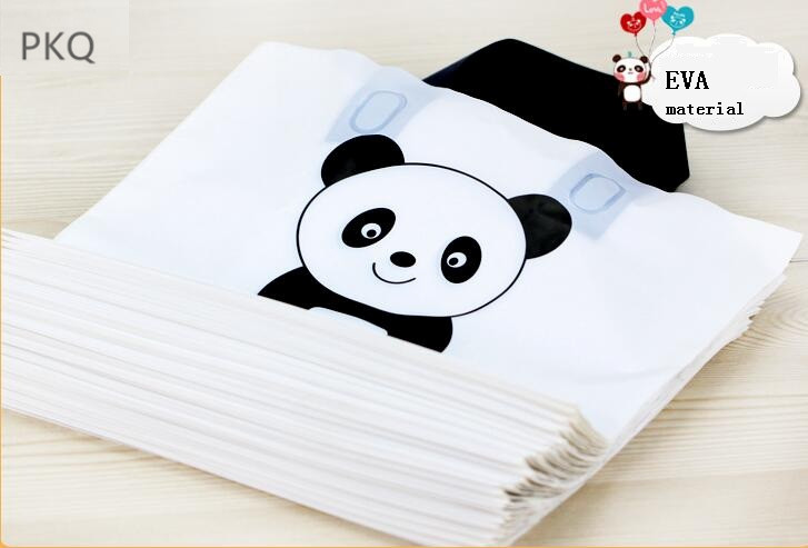 

100PCS Creative Cute Panda Plastic Jewelry Gift Bag Shopping Pouch Boutique Gift Packaging EVA Bags with Black Handle