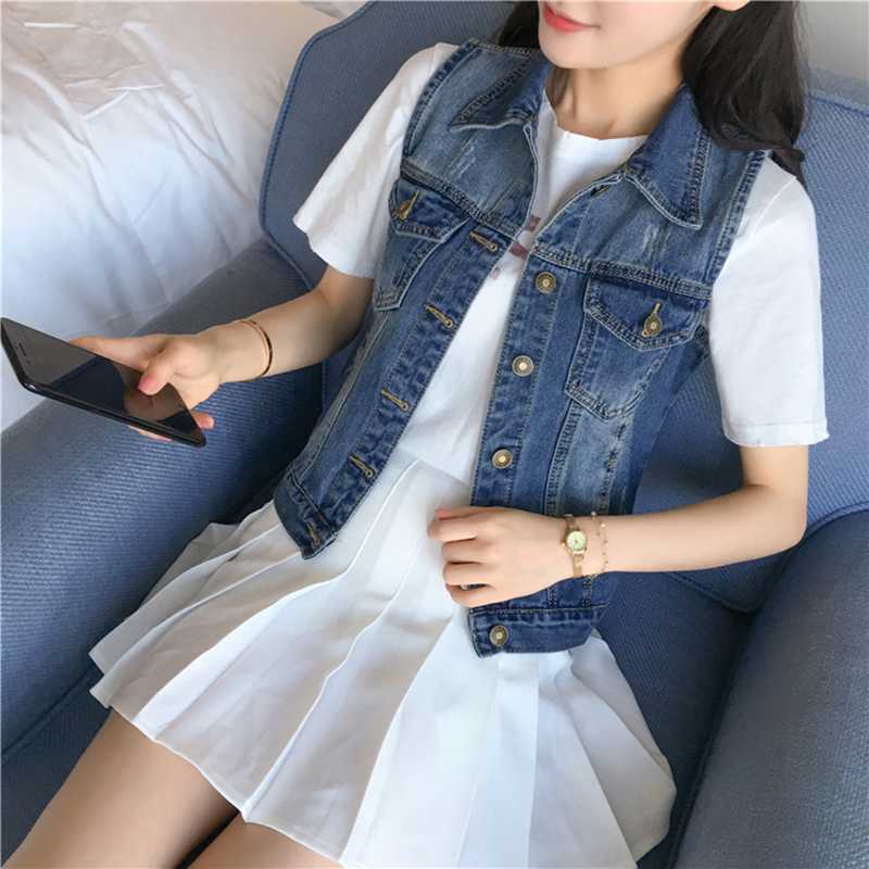 

Short New Spring Summer 2020 Denim Vest Women Casual Slim Sleeveless Hole Jeans Jackets Coat Female Waistcoat Plus Size 5XL, White