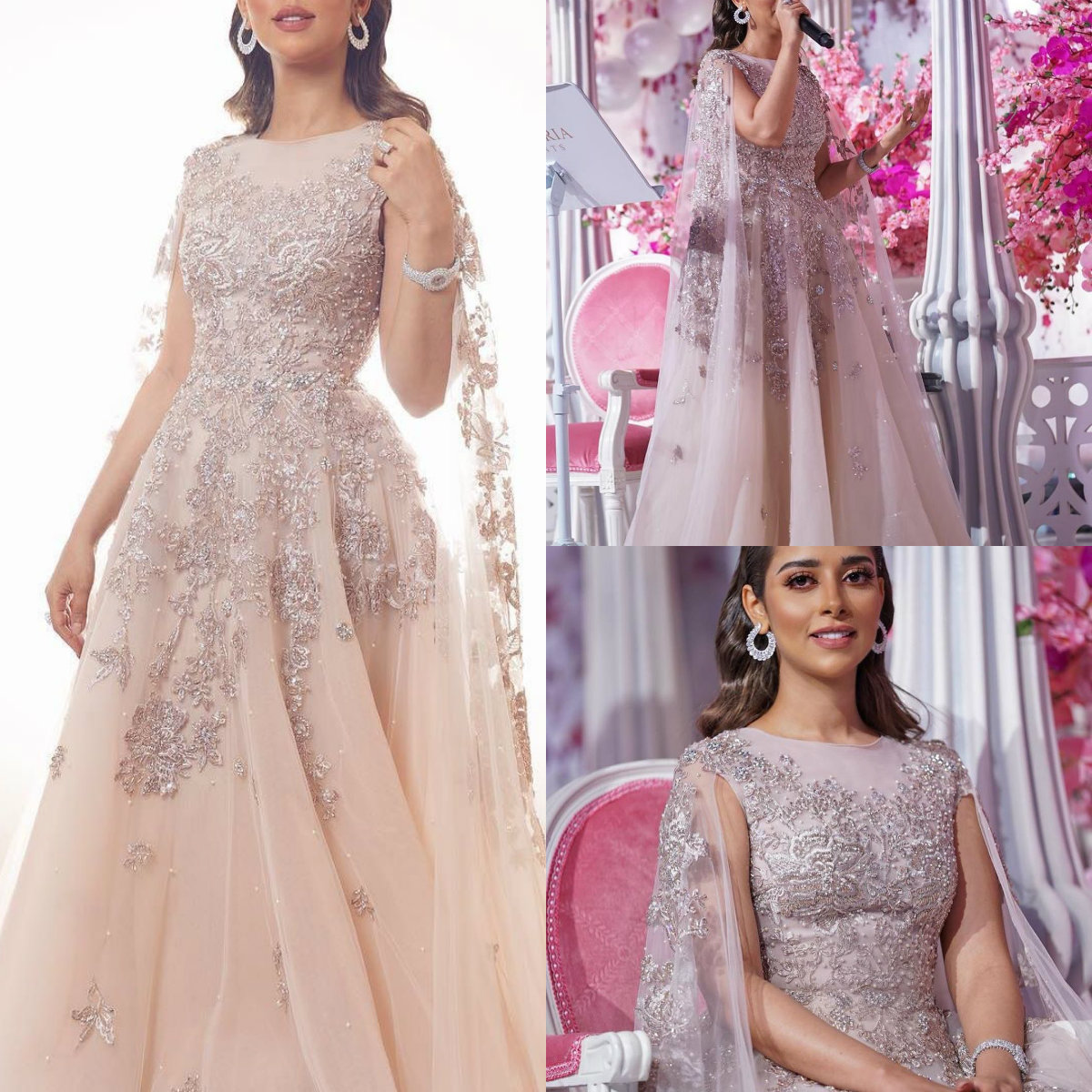 

2020 Arabic Evening Dresses With Wrap Cape A Line Lace Appliques Beads Luxury Prom Dress Custom Dubai Plus Size Formal Gowns Party Wear, Chocolate