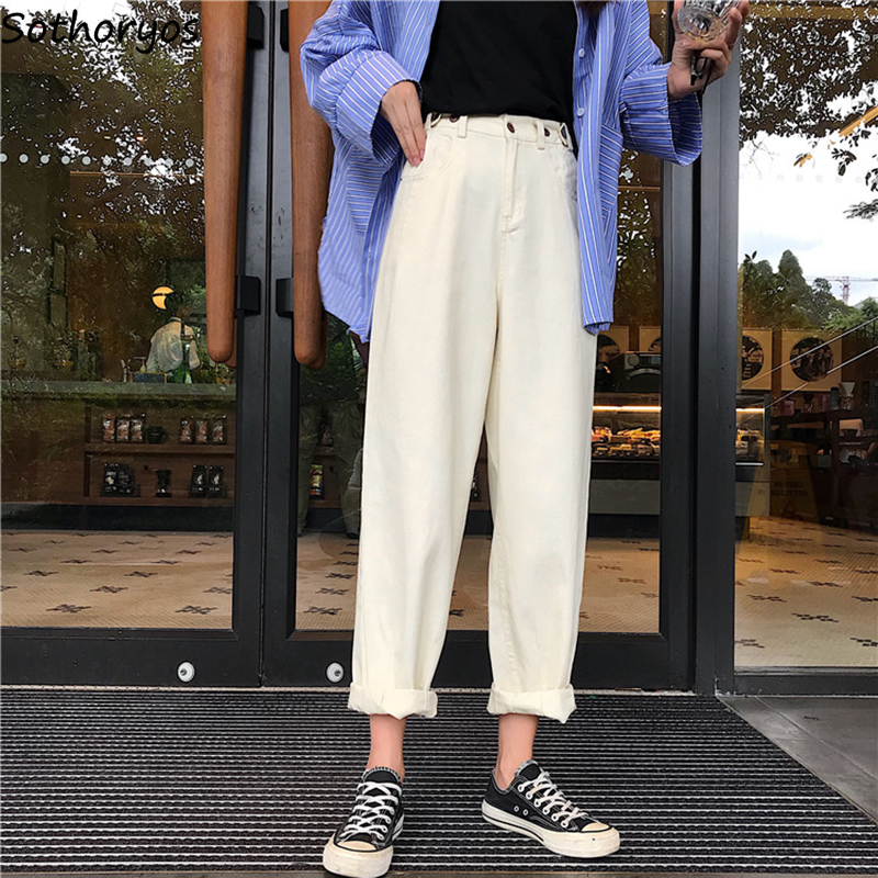 

Jeans Women Loose Thin Female Spring Autumn New Korean Style High Waist Womens Trousers Student Straight Chic Casual, Black