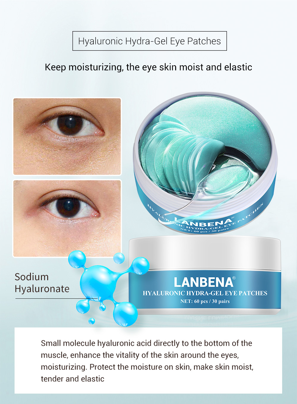 LANBENA Eye Mask Gel Retinol Gold Collagen Eye Patch Reduce Dark
