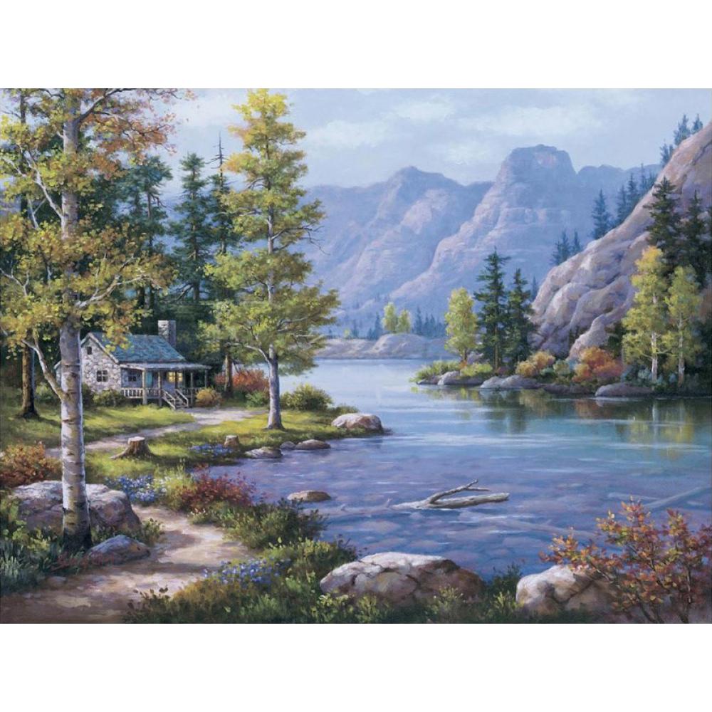 

Modern art on canvas paintings Lakeside Lodge hand-painted landscapes pictures for home decor