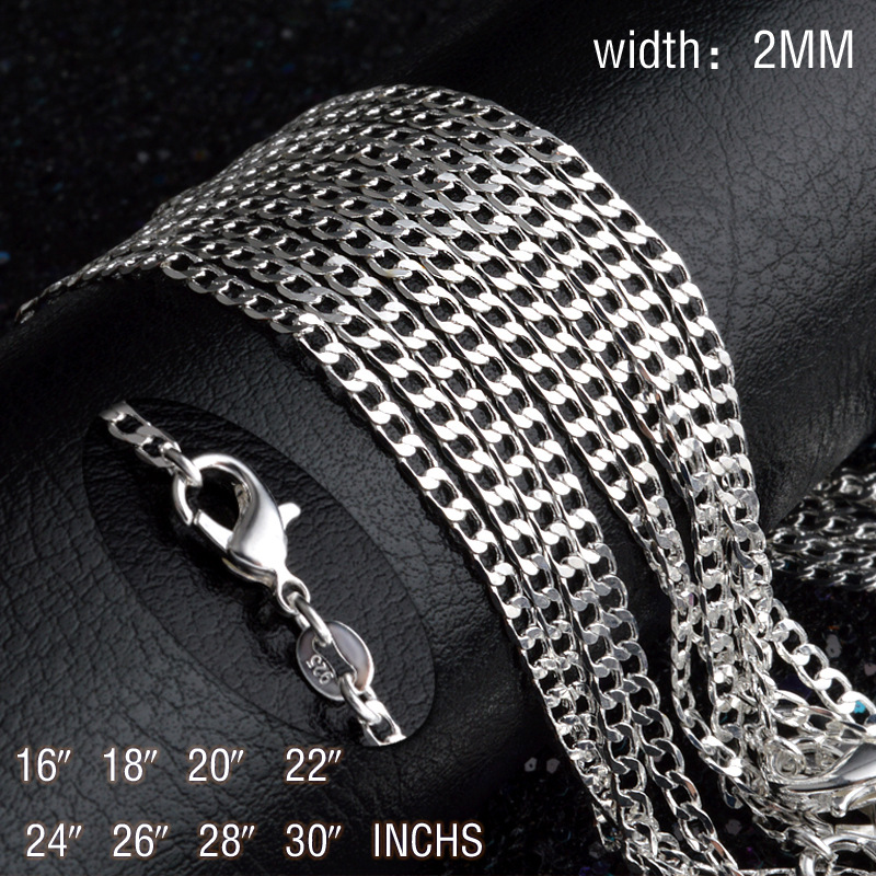 

2mm Flat Oblate Snake Chain 925 Sterling Silver Plated Fashion Men Jewelry Necklace for Women Ladies Girl Choker Collar 16-30 Inches