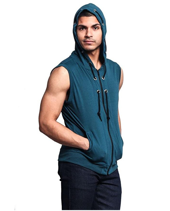 

2020 New Men' Hooded Vest Street Fashion Solid Color Vest Compression Jogging Gym Fitness Workout Breathable Men Sportswear Top, Black