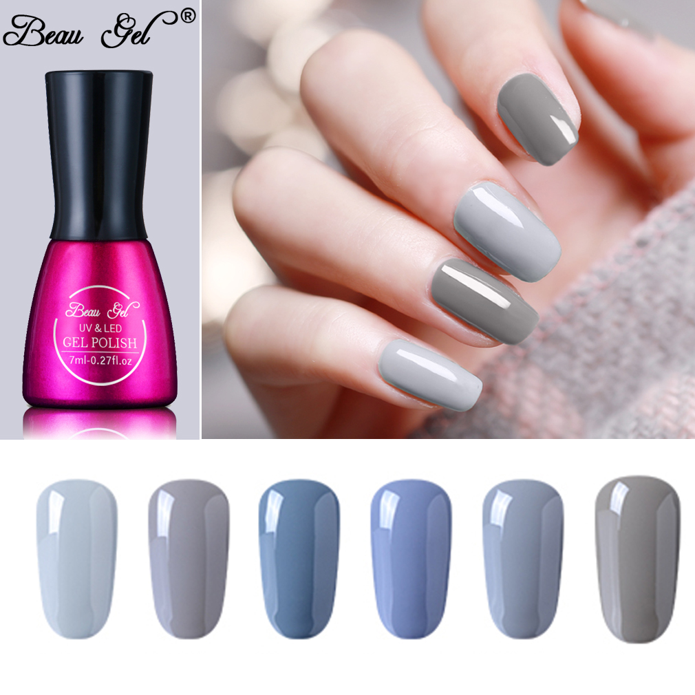 

Beau Gel 7ml Gray Color Gel Polish Glass Bottle Semi Permanent Enamel Nail Polish UV Varnish Nude GelLak Top Base Coat, 8ml base