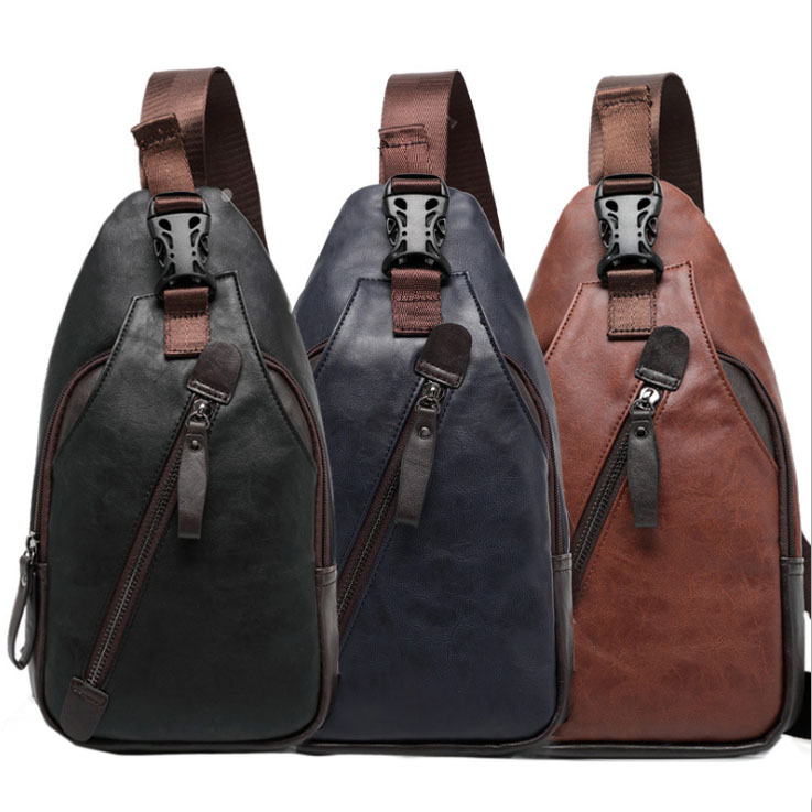 

Men PU Leather High Quality Travel Cross Body Messenger Shoulder Fahion Casual Sling Pack Chest Bag, Black
