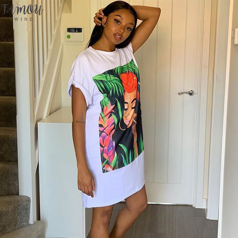

Oversized T Shirt Dress Women Short Sleeve Character Print Tunic Mini Streetwear Dress Autumn Ladies Loose Short Casual Dress, Black