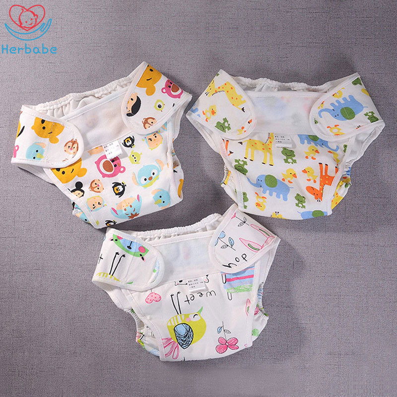 

Herbabe Reusable Cloth Diapers Cover 100% Cotton Waterproof Newborn Baby Diaper Pants Training Pants Washable Diapers Nappies, Bear