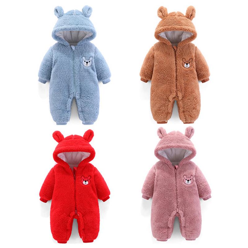 

New Baby Romper Cute Cartoon Baby Winter Clothes Bear Warm Hoodies Costume Jumpsuit Kids Outfits Toddler Clothes, Pink