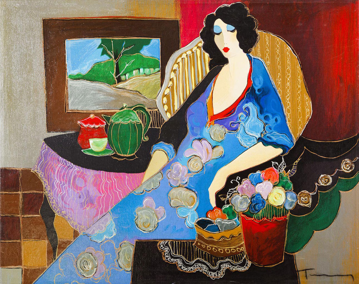 Mondern Abstract Oil Paintings Female Canvas Wall Art for Home Wall Decoration Woman and Flower Handpainted High Quality No Framed-image-452960114