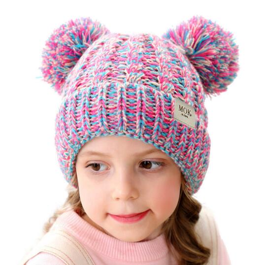

Multi Colors Kids Winter Warm Hat Ball Beanie Knit Crochet boys girls Knitted Warm Hat, As picture/85g