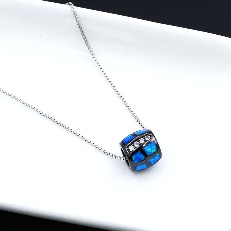 

Black Rhodium Plated Fire Opal Pendant Charm Necklace Chains