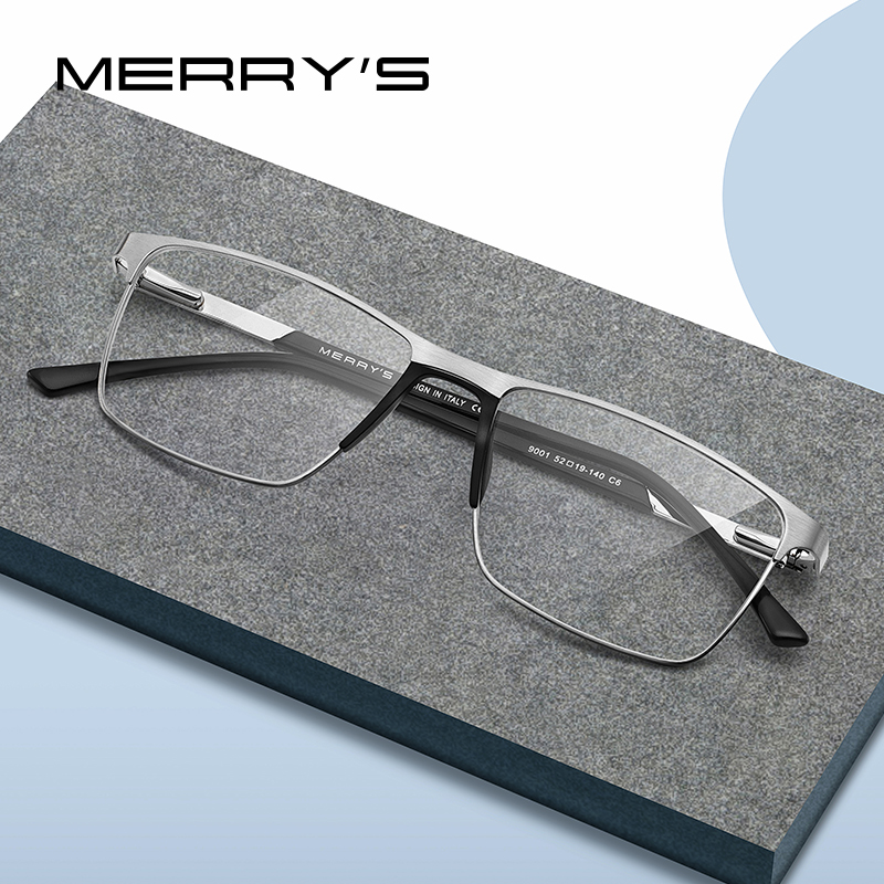

MERRY'S Men Titanium Alloy Glasses Frame Male Fashion Square Ultralight Eye Prescription Eyeglasses S2001