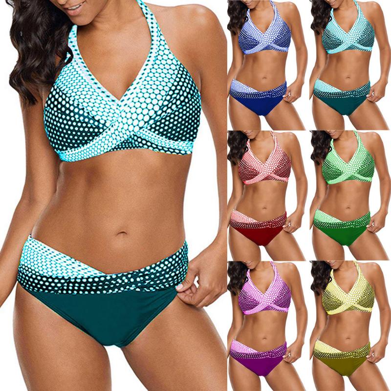 

Women Polka Dots Print Bathing Suit Push-up Transparent Plus Size Beach Swimsuit Female Bikini Swimwear Maillot De Bain