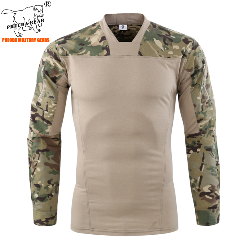 

outdoor long sleeve hunting T-shirt A-tacs FG camouflage combat shirt V-neck war game t-shirt for paintball men, Gold
