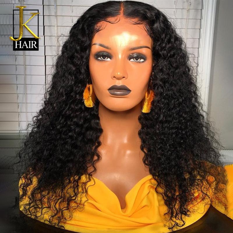

150% Curly Wig Remy Peruvian Lace Front Human Hair Wigs For Women Black Pre Plucked Bleached Knots Frontal Glueless Wig JK Hair, As pic
