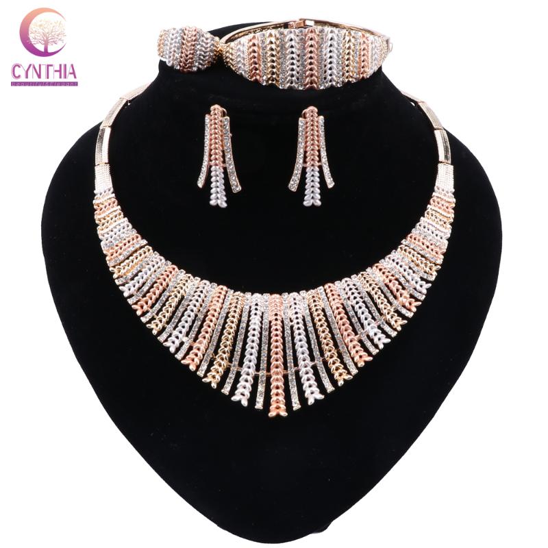 

CYNTHIA Fashion Crystal Jewelry Set Charm Bride Necklace Set Fashion Women Bracelet Earring Bracelet Wedding Party Jewelry Gift, As pic