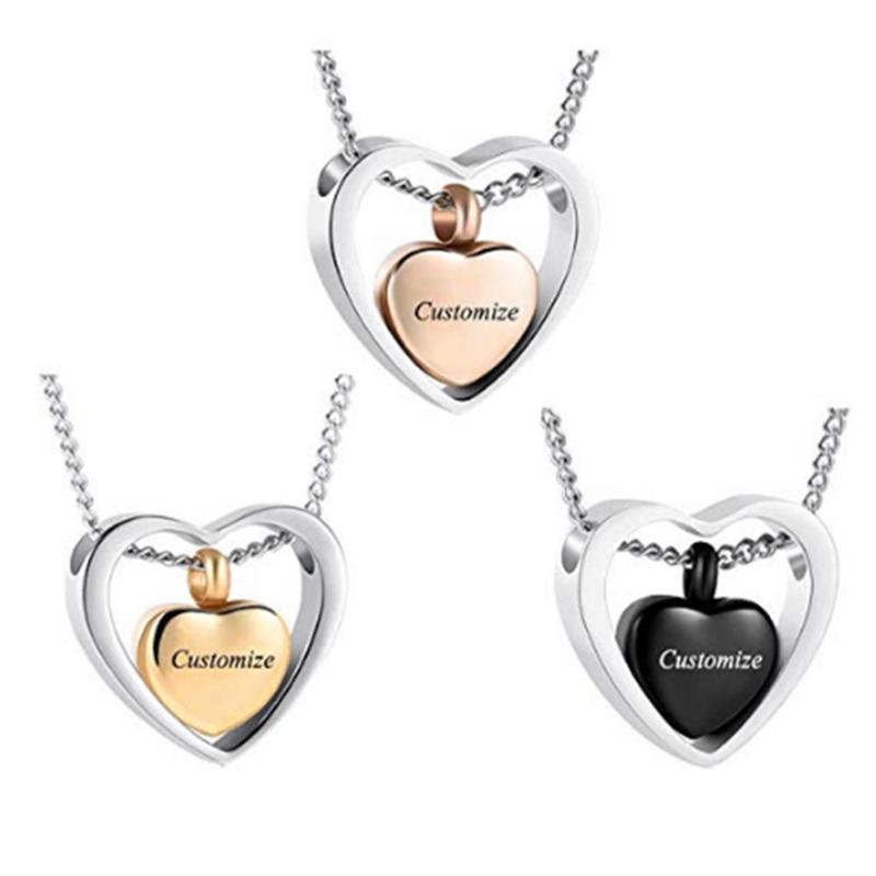 

Stainless steel gold,rose gold,black gun,Double Heart Ash Necklace Urn Ashes Keepsake Memorial Pendant Custom Cremation Jewelry