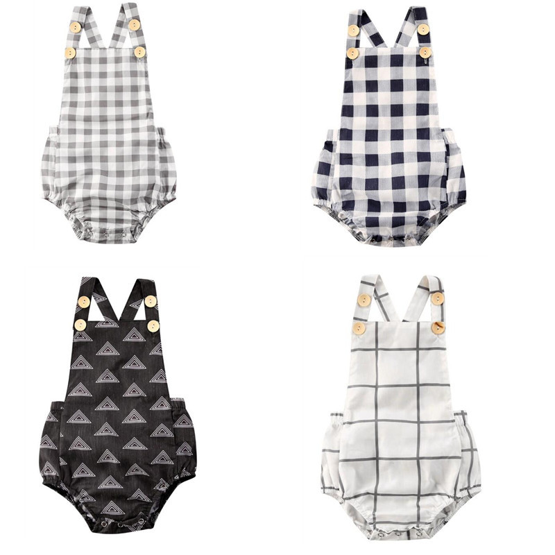 

0-24M Unisex Baby Rompers Summer Newborn Baby Girls Sleeveless Plaid Cotton Linen Rompers One-Pieces Suspender Jumpsuits Outfits, Black