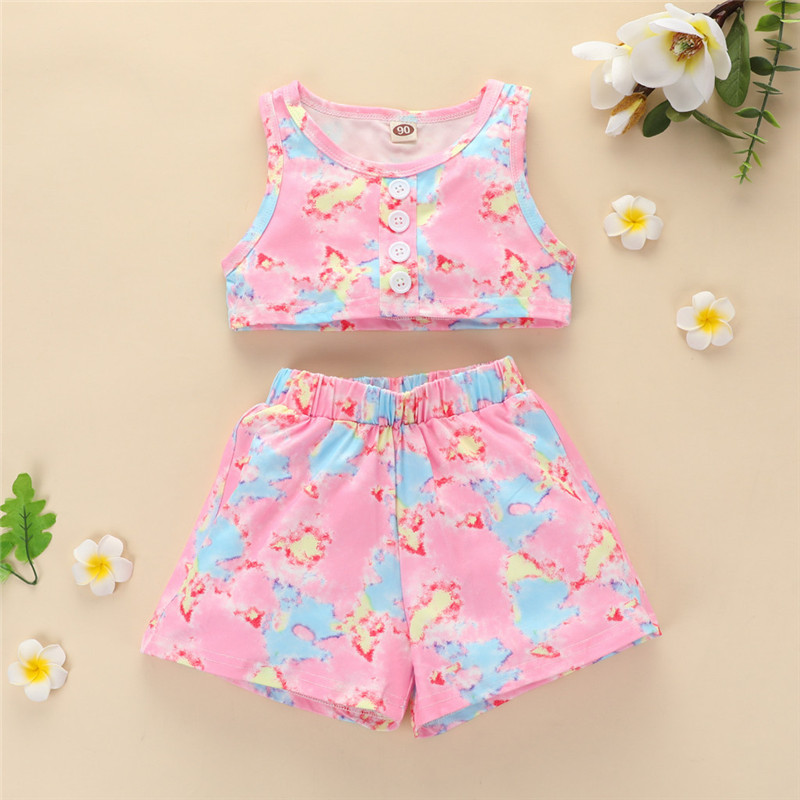 

Toddler Baby Girl Clothes Summer Sleeveless Strap Vest Print Tops Print Short Pants Headbands 3Pcs Outfits Clothes Baby Set, Pink