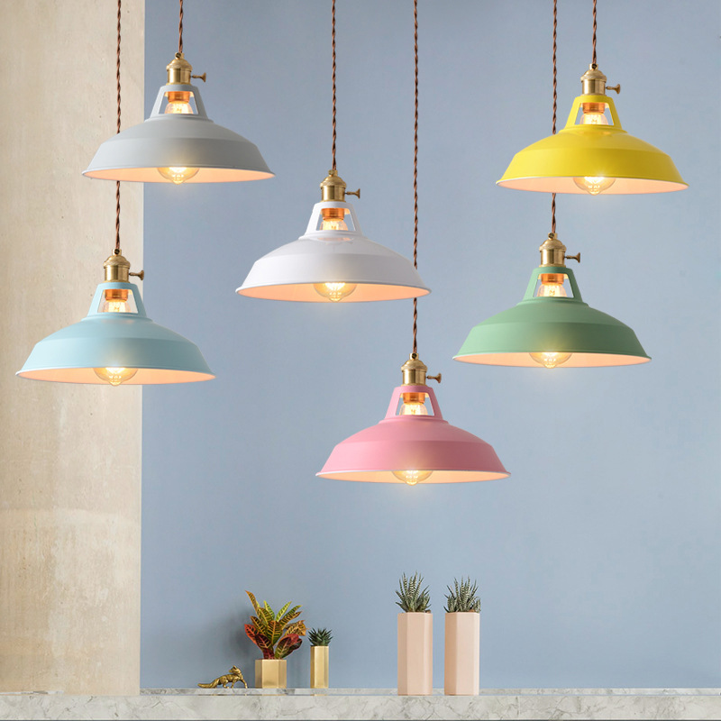 

Nordic LED pendant light modern Lampshade metal iron suspension Luminaire hanging lamp colorful vintage rustic cafe bar dining-I48