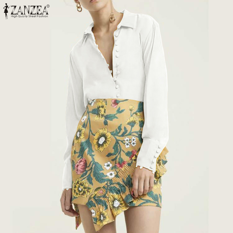 

2020 Spring Long Sleeve Blouse ZANZEA Women Lapel Tunic Tops Fashion Solid Work Shirts Casual Chemise Blusas Female Mujer, Black