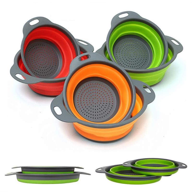 

2PCS Foldable Silicone Colander Strainer Fruit Vegetable Washing Basket Strainer Drainer Kitchen Storage Gadgets