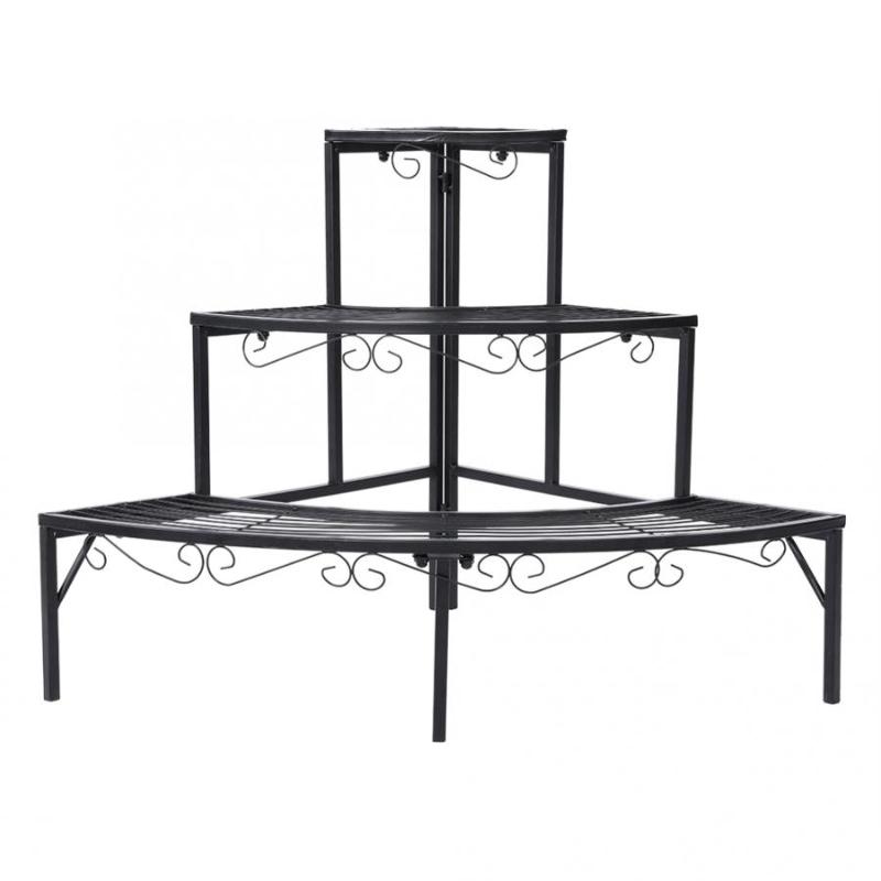 

3 Tier Black Potted Plant Stand Corner Shelf Metal Flower Storage Rack Garden Display Holder