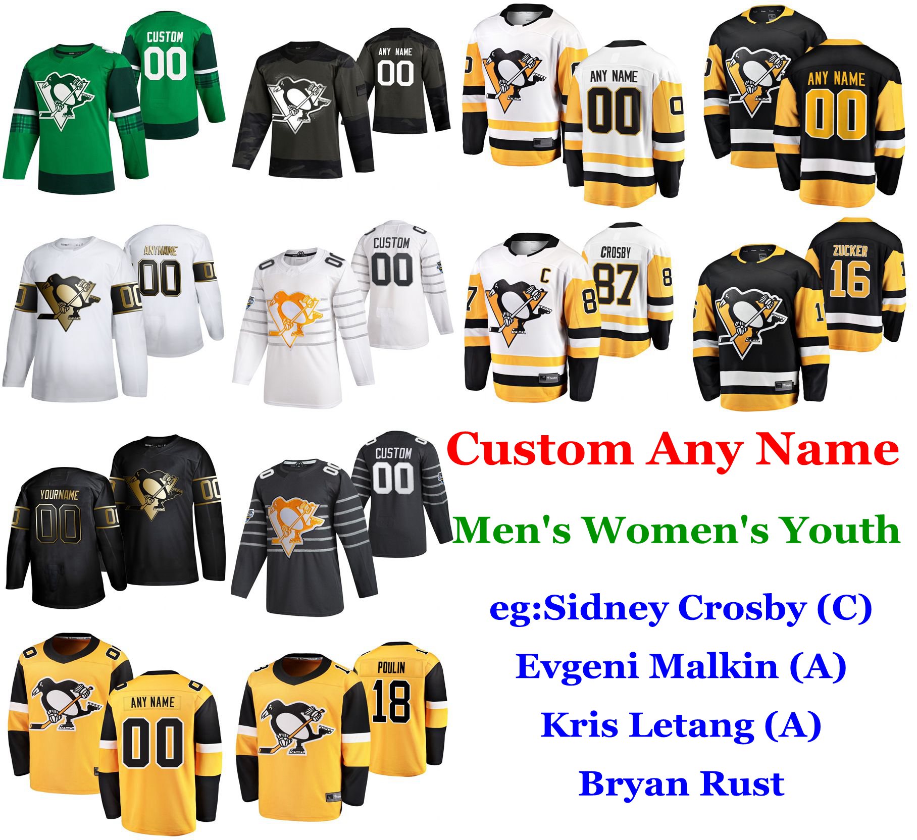 

S- 2020 All-Star Game Pittsburgh Penguins Hockey Jerseys Sidney Crosby Jersey Justin Schultz Tristan Jarry Matt Murray Custom Stitched, Youth gold alternate