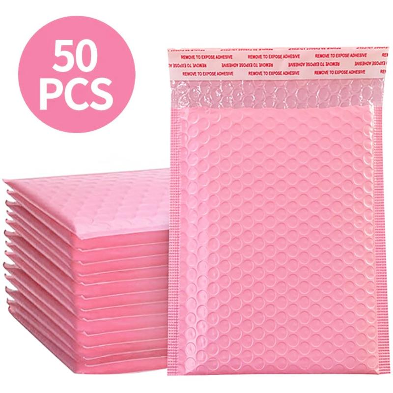 

50Pcs Pink packaging envelope Bubble Mailers Padded Envelopes Lined Poly Mailer Self Seal shipping bag Usable 13x18cm
