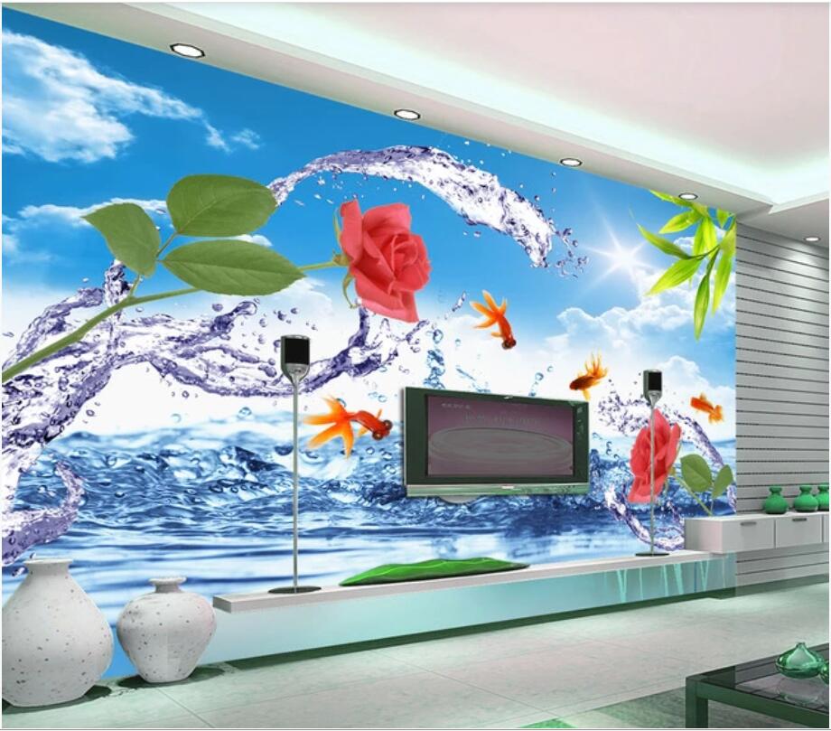 

3d photo wallpaper custom mural Roses in the cool summer water TV background wall wall paper for living room wall mural 3d landscapes room, Non-woven