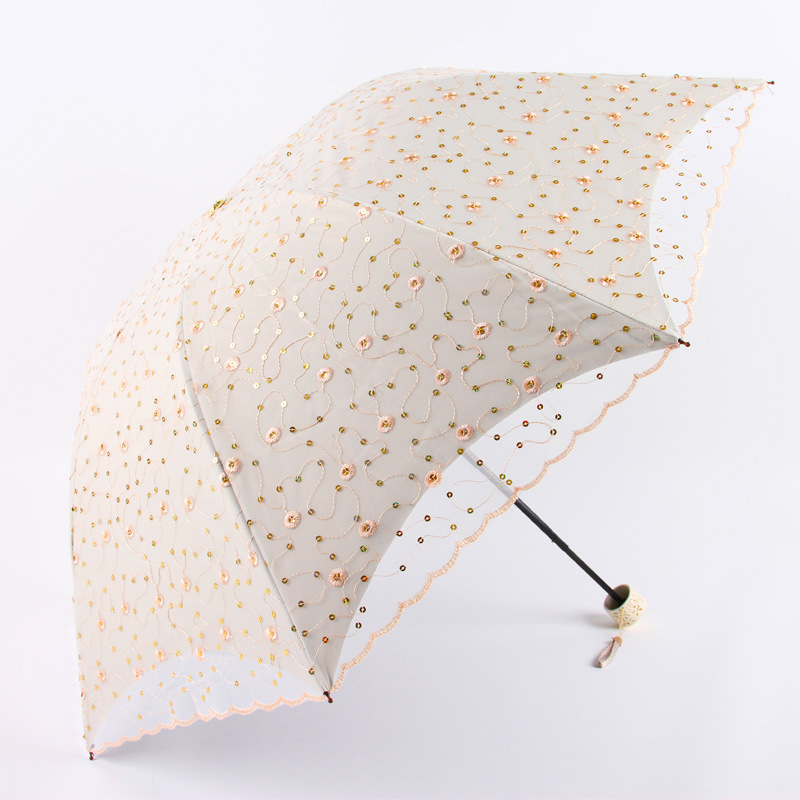 

Embroidered Double-Layer UV Protection Three-Fold Sunny and rainy Umbrella Windproof 8k Black Coating Umbrella for Girls