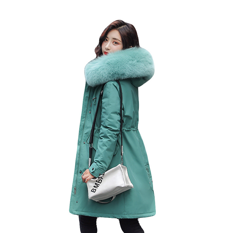 

2019 Big Size Winter Woman Coat New Women Pure Color Cutton Long Coat Warm Velvet Thicken Coats Parka Female Big Pocket NW228, Black