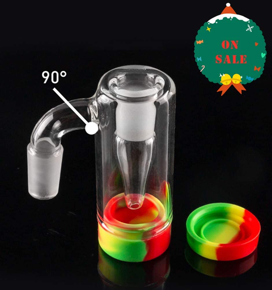 

New 14mm 90 Degree Male Glass Ash Catcher with colors silicone contain Can be reused