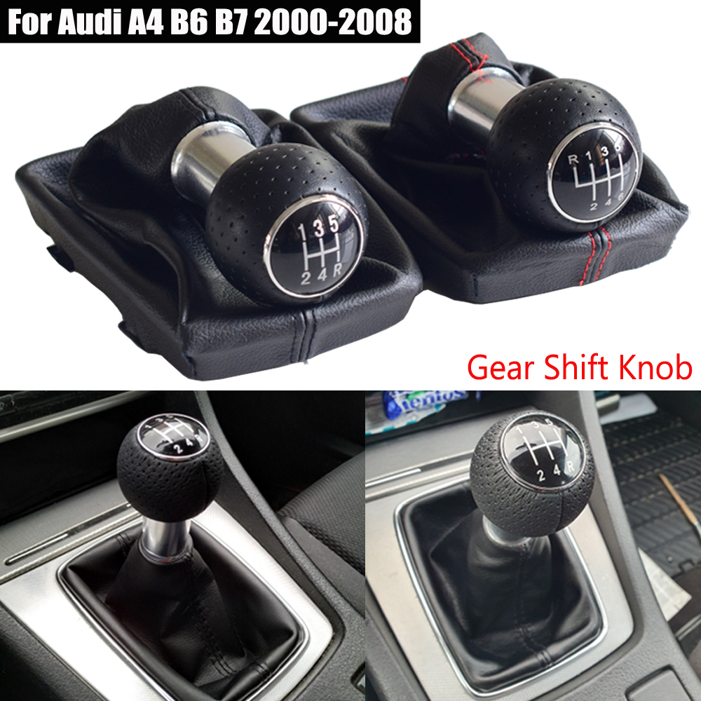 

5 Speed Car Manual Gear Shift Knob Lever HandBall Car Styling Fit For Audi A4 B6 B7 2000-2008 With Leather Gaiter Boot Cover