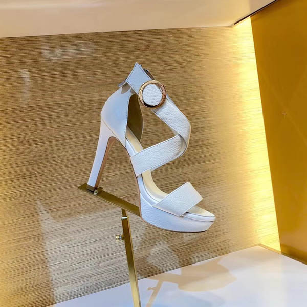 

Classic Sandals Female Style Summer 2023 Shoes Opentoe Sandals Metal Button Leather Sexy High-heeled Female Style Shoes 10.5 cm Lar, Green1