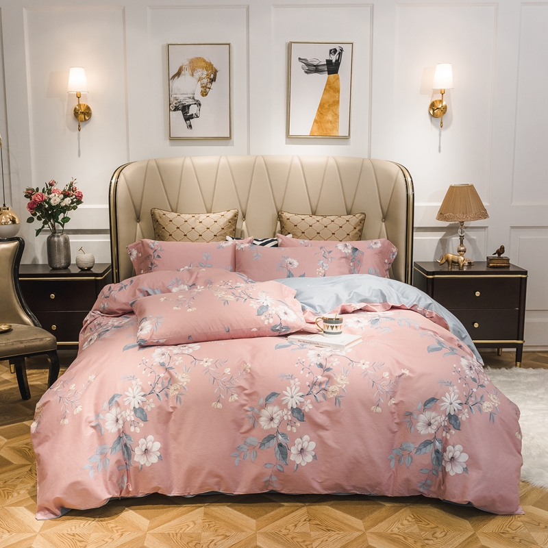 

Pastoral Style Flower Bedding Set 4pcs  King Size Cotton Print Duvet Cover Bed Sheets with Pillowcase