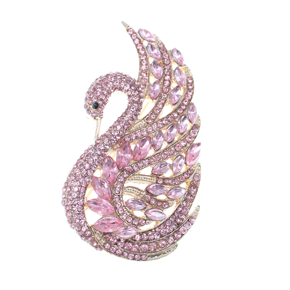 50pcs/ 63mm Swan Bird Brooch Pin Gold Tone Pink Rhinestone Crystal Brooches Fashion Animal Wedding Party Pins Jewelry For Sale-image-399708707