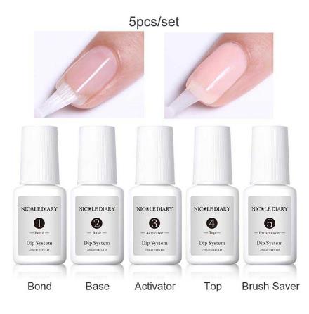 

5 pcs/set Base Gel Top Gel Natural Dry Activator Brush Saver For Dip Nail System 7ml Manicure Dip Nail Powers Set