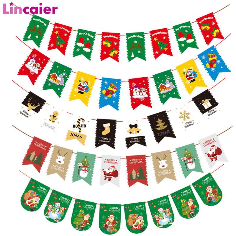

Christmas Paper Banner 2019 Merry Christmas Decorations for Home Door Tree Ornaments Santa Claus Snowman Xmas Deer