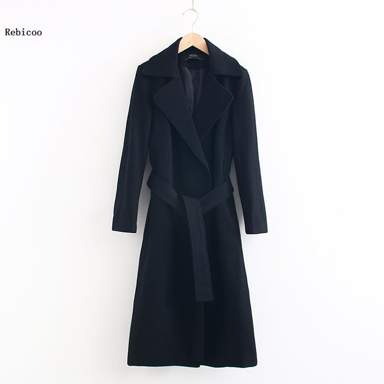 

New High Quality Cheap Price Cashmere Coat Fall Winter Outerwear Female Wool Coat Loose Oversize Women' Autumn With Belt, Black